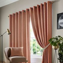Jacquard Curtains Eyelet Ring Top Fully Lined Ready Made, Polyester, Orange, 46 x 72 - Orange - Alan Symonds