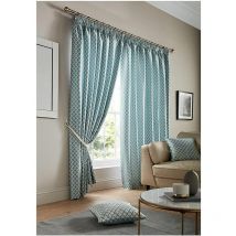 Alan Symonds - Jacquard Curtains Pencil Pleat Taped Heading Fully Lined, Polyester, Teal, 66 x 54