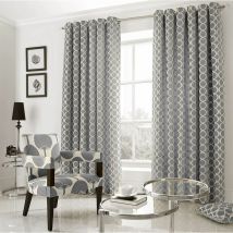 Oh Chenille Ring Top Eyelet Lined Curtains-Silver (90 x 90) - Silver - Alan Symonds