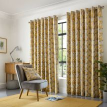 Skandi Lined Ring/Eyelet Top Curtains (Ochre, 90 x 90 (229 x 229cm)) - Ochre - Alan Symonds