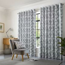 Skandi Geometric Fully Lined 90x90 Eyelet Silver Curtain Pair, 90 x 90 (229 x 229cm) - Silver - Alan Symonds