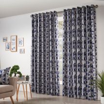 Alan Symonds - Skandi Eyelet Ring Top Curtains Fully Lined Weave Jacquard Navy 66x72