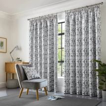 Skandi Geometric Fully Lined 66x54 Pencil Pleat Silver Curtain Pair, 66' x 54' (168 x 137cm) - Alan Symonds