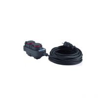 Alargador Hedi 10 m. cable de goma de neopreno 3G1,5, color negro, IP44. con cabezal suspendido con 4 tomas VK10NK4