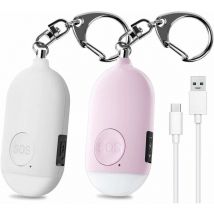 Guazhunifr - 2 Pièces 130 db Alarme Personnelle d'urgence,Rechargeable Alarme de Sécurité avec led Lampe de Poche Torche Alarme Anti Agression,pour