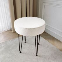 Carme Home - Alaya Ivory Boucle fabric Stool with Black Hair Pin Legs