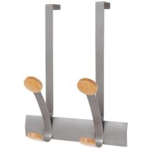 Alba Coat Hooks 2 Double Pegs Silver Grey Steel/Light Wood L36.7xW30x15cm