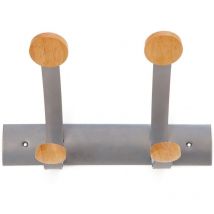 Alba Wall Coat Hook 2 Double Pegs Silver Grey/Light Wood