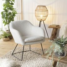 Macabane - albane - Fauteuil urban tissu bouclette blanc pieds évasés métal noir