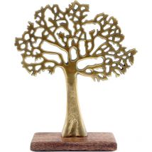 SIL - Albero decorativo in alluminio dorato e legno di mango Albero della vita Dimensioni 1