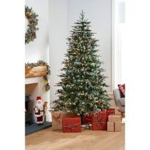 Govita - Albero di Natale Artificiale Abete Bavarese Premium con , con neve ed agrifoglio, pigne vere e bacche rosse 210cm