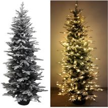 Albero di Natale Bianco Innevato alto 240 ricco di 990 punte e 450 luci led gialle bianco caldo misto pvc e pe Magia Natalizia elegante