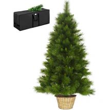 Albero di Natale da Parete Muro a Metà Effetto Realistico Richiudibile Apertura ad Ombrello Decorazioni Natalizie con Vaso in Rattan e Borsone basket