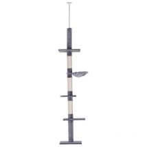 Albero Tiragraffi A 4 Livelli Ad Altezza Regolabile. In Truciolato. Peluche E Sisal. 40x34x230-260 Cm. Grigio