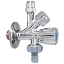 Albertoni Kombi-eckventil 1/2'' X 3/8'' X 3/4'' - Selbstd. - Verchromt - Mit Rückflussver., Schieberosette (ø 56 Mm)