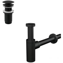 Alca - Set piletta clic-clac, attacco 5/4', per lavabo con troppopieno + sifone, nero opaco ( SetBlack)