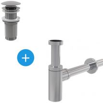 Alca - Set piletta Push-Open, attacco 5/4', per lavabo con troppopieno + sifone, cromato ( SetChrome)
