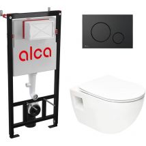 Toilet Pack Frame + sat Wall-Hung Rimless Toilet + Matt Black Flush Plate ( Project-SATAT68) - Alca