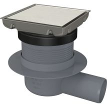 Alcadrain - Edelstahl-bodenablauf 130×130 Mm Mit Einem Waagrechten Abgang, Doppelseitiges Edelstahl-rost, Geruchsverschluss Mit Sperrwasser