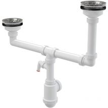 Alcaplast - Alcadrain Siphons - Siphon pour deux éviers, diamètre 115 mm, à deux niveaux, avec raccord, en plastique A454P