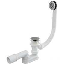Alcadrain - Sistemi di scarico - Set di scarico e troppopieno per vasca da bagno, lunghezza 80 cm, ClickClack, cromo A505CRM-80