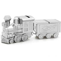 Zilverstad - Alcancía, caja para un diente y candado para niño, plateada, elegante, de regalo, locomotora Tamaño: 175x54x69mm Código: ZV6008060