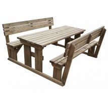 Arbor Garden Solutions - 6ft (180cm) Picnic table and bench set with backrest, rustic brown finish, Alders square corners