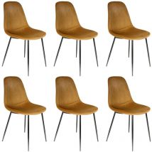 ALESSIA - Lot de 6 Chaises Velours Côtelé Jaune Moutarde