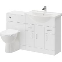 Alexander James - Gloss White 1250mm 3 Door 2 Drawer Vanity Unit Toilet Suite
