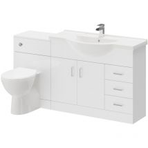 Gloss White 1550mm 2 Door 3 Drawer Vanity Unit Toilet Suite - Alexander James
