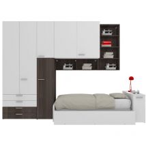 Cameretta a mezzo ponte con letto estraibile e ampio armadio - Bianco e Olmo