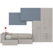 Mobilfino Camerette - Cameretta a ponte con letto singolo, armadio e cassettiera - Spazio e design - Rovere Rock e Avio