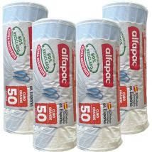 Alfapac - 80% reciclado 4 rollos de 10 bolsas de basura con autocierre 50L, blancas