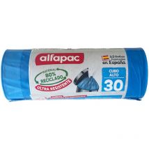 Alfapac - Pack de 60 Rollos de 15 Bolsas de basura con autocierre 'Cubo alto', 30L