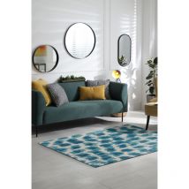 Alfombra - Colección Ikat Beneffito - Azul Verano - Alfombra - Azul - 140x200cm - Alfombra Estampada, Acabado Artesanal, Tejiendo en Bélgica