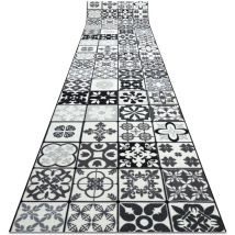 Alfombra de pasillo con refuerzo de goma azulejo labor de retazos, azulejos de lisboa gris / negro grey 90x720 cm