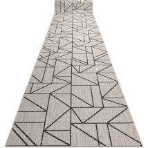 Rugsx - Alfombra de pasillo sizal floorlux modelo 20605 Triángulos, Geométrico plateado / negro 120 cm beige 120x630 cm