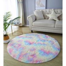 Alfombra De Salón De 100 X 100 Cm (arcoíris, Redonda), Diseño Moderno, De Pelo Largo, Antideslizante, Para Decoración De Interiores, Ultrasuave Y 