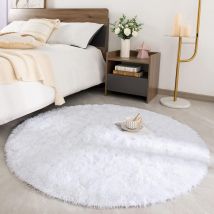 Jn.songs - Alfombra Redonda Peluda Moderna para Sala de Estar Dormitorio Alfombra de Piel Peluda Mullida 80cm - Blanco