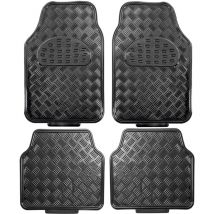 Peraline - Alfombrilla de coche de pvc negra 4 piezas patrón de aluminio