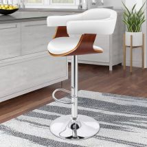 Alfordson - Adjustable Bar stools pu Leather, 360 Degree Swivel Wooden Kitchen Chair, White