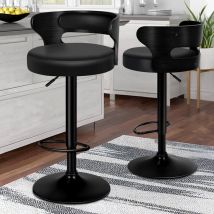 Alfordson - 2 x Comfy Bar stools pu Leather, 360 Degree Swivel Wooden Kitchen Chair, All Black