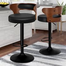 Alfordson - 2 x Comfy Bar stools pu Leather, 360 Degree Swivel Wooden Kitchen Chair, Black