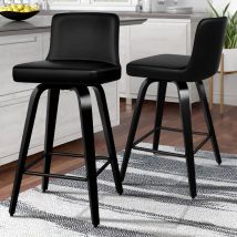 Alfordson - 2 x Thick Padded Bar stools, Kitchen Chairs with Backrest and Footrest, pu leather, All Black