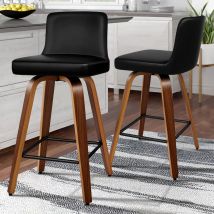 Alfordson - 2 x Thick Padded Bar stools, Kitchen Chairs with Backrest and Footrest, pu leather, Black