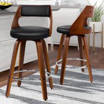 Alfordson - 2 x Thick Padded Bar stools pu Leather, Wooden Kitchen Chair, Black