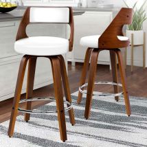 Alfordson - 2 x Thick Padded Bar stools pu Leather, Wooden Kitchen Chair, White
