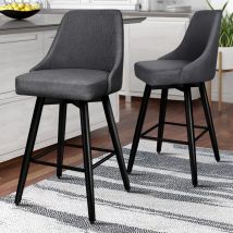 Alfordson - Set of 2 Barstools with Metal Legs, Kitchen Chairs with High Backrest, Fabric, Grey