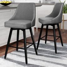 Alfordson - Set of 2 Barstools with Metal Legs, Kitchen Chairs with High Backrest, Fabric, Light Grey