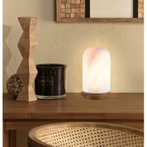 Macabane - alida - Lampe de table 10x10cm en pierre naturelle d'onyx et teck